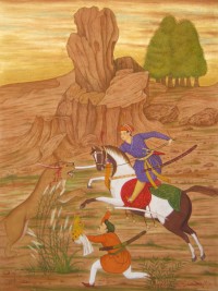 Syed A. Irfan, Prince Hunting Line, 10 x 14 Inch, Watercolor, Teawash& Gold on Wasli, Figurative Painting, AC-SAI-037
